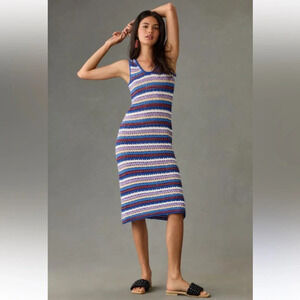 Anthropologie The Odells Porridge Sleeveless Scoop-Neck Crochet Midi Dre…